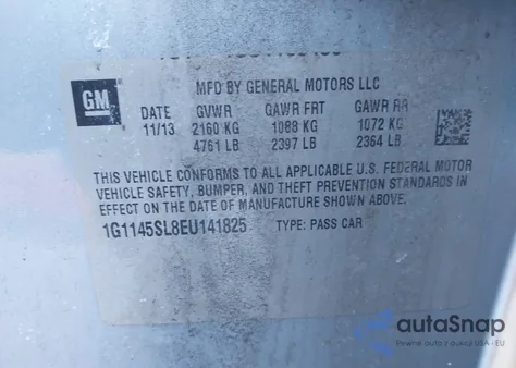 2014 Chevrolet Impala 1Lz from USA, damaged, VIN 1G1145SL8EU141825